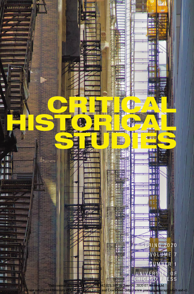 cover of Spring 2020 issue of Critical Historical Studies journal