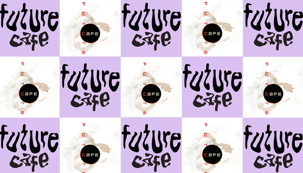 checkerboard collage of two different Future Cafe logos