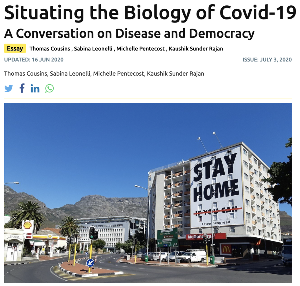 screenshot of forum front page: Situating the Biology of Covid-19...