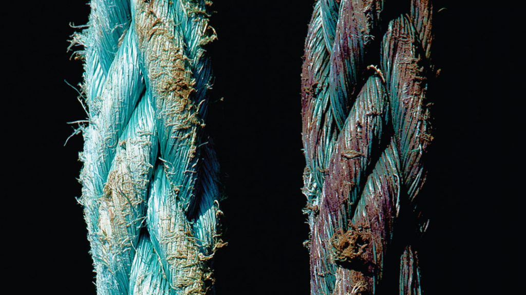 photographic detail of two parallel ropes