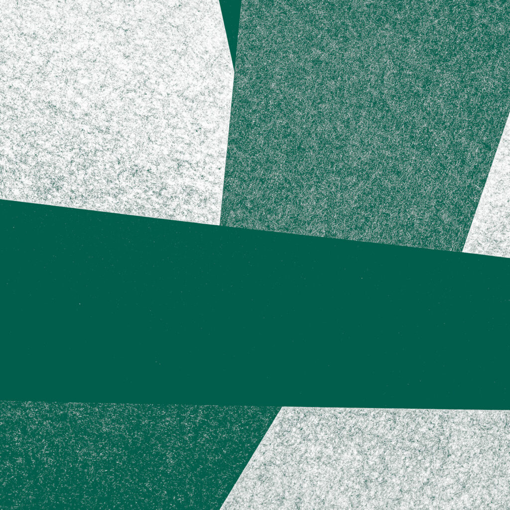abstract geometric composition of green and white shapes