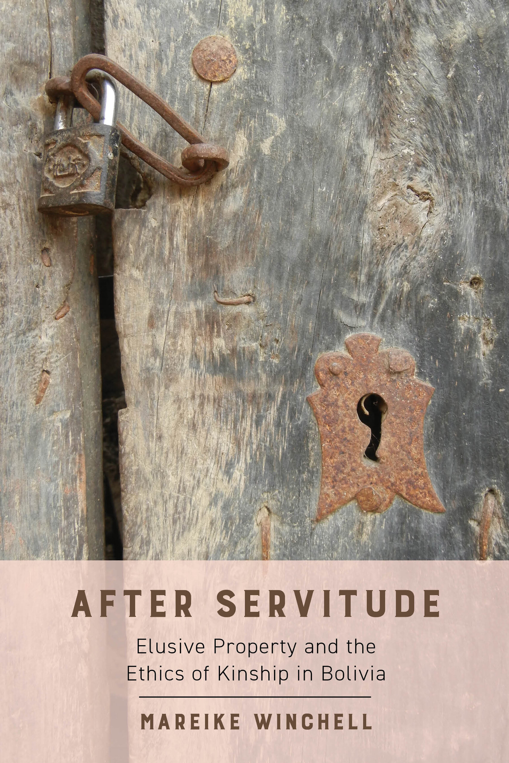 Book cover of After Servitude by Mareike Winchell. Photo of a wooden door locked with a padlock.