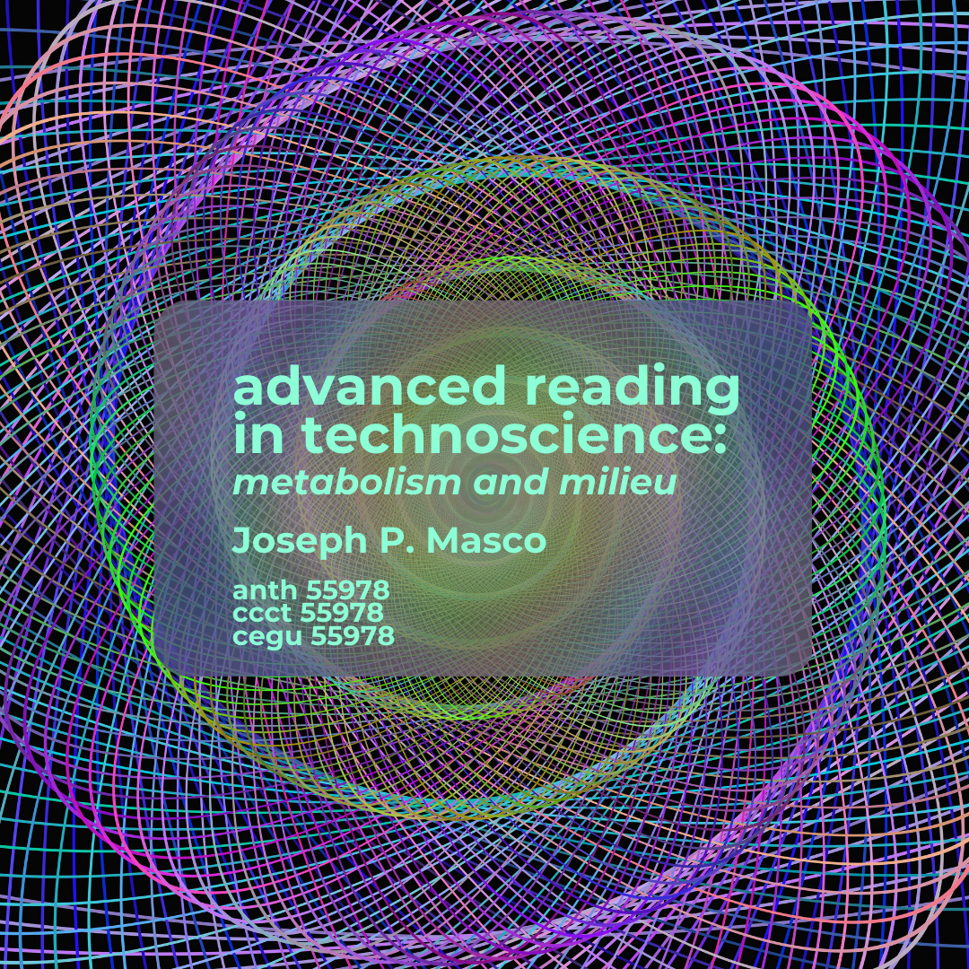 Multicolored spiral with cross hatch lines. Graphic for Advanced Reading in Technoscience: Metabolism and Milieu