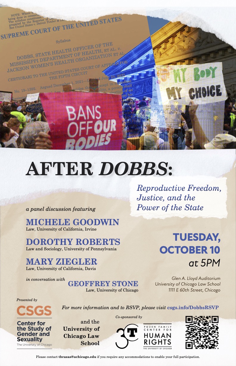 Overlapping images of Dobbs vs Jackson Women's Health Organization Supreme Court Decision and of protesters. Signs that read: 