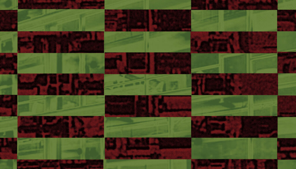 grid of alternating textured maroon and green rectangles
