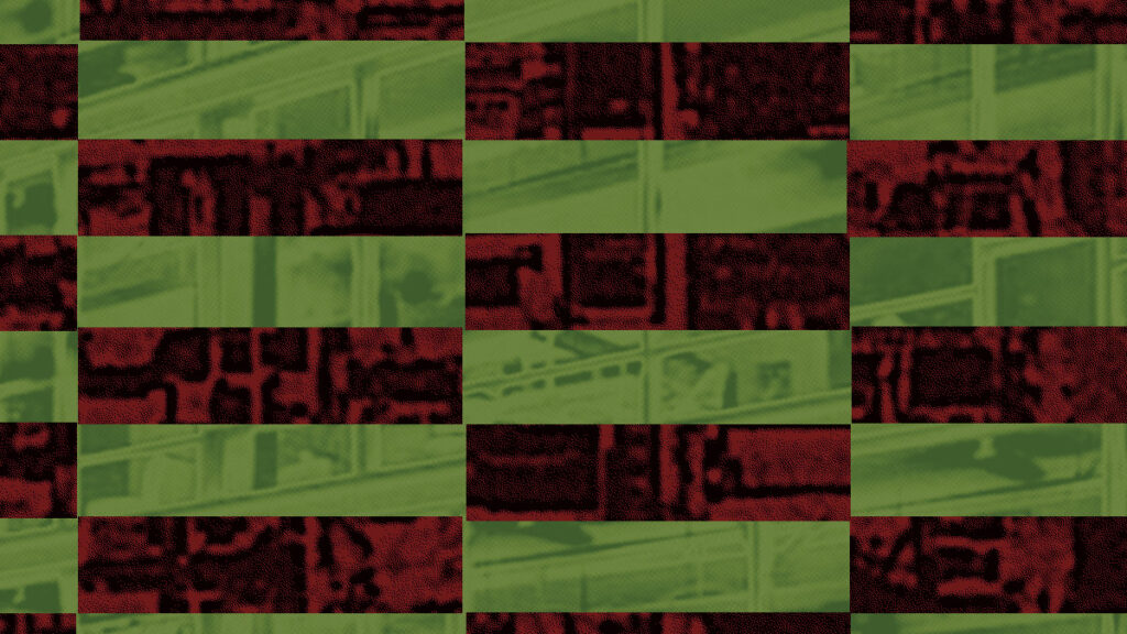 grid of alternating textured maroon and green rectangles