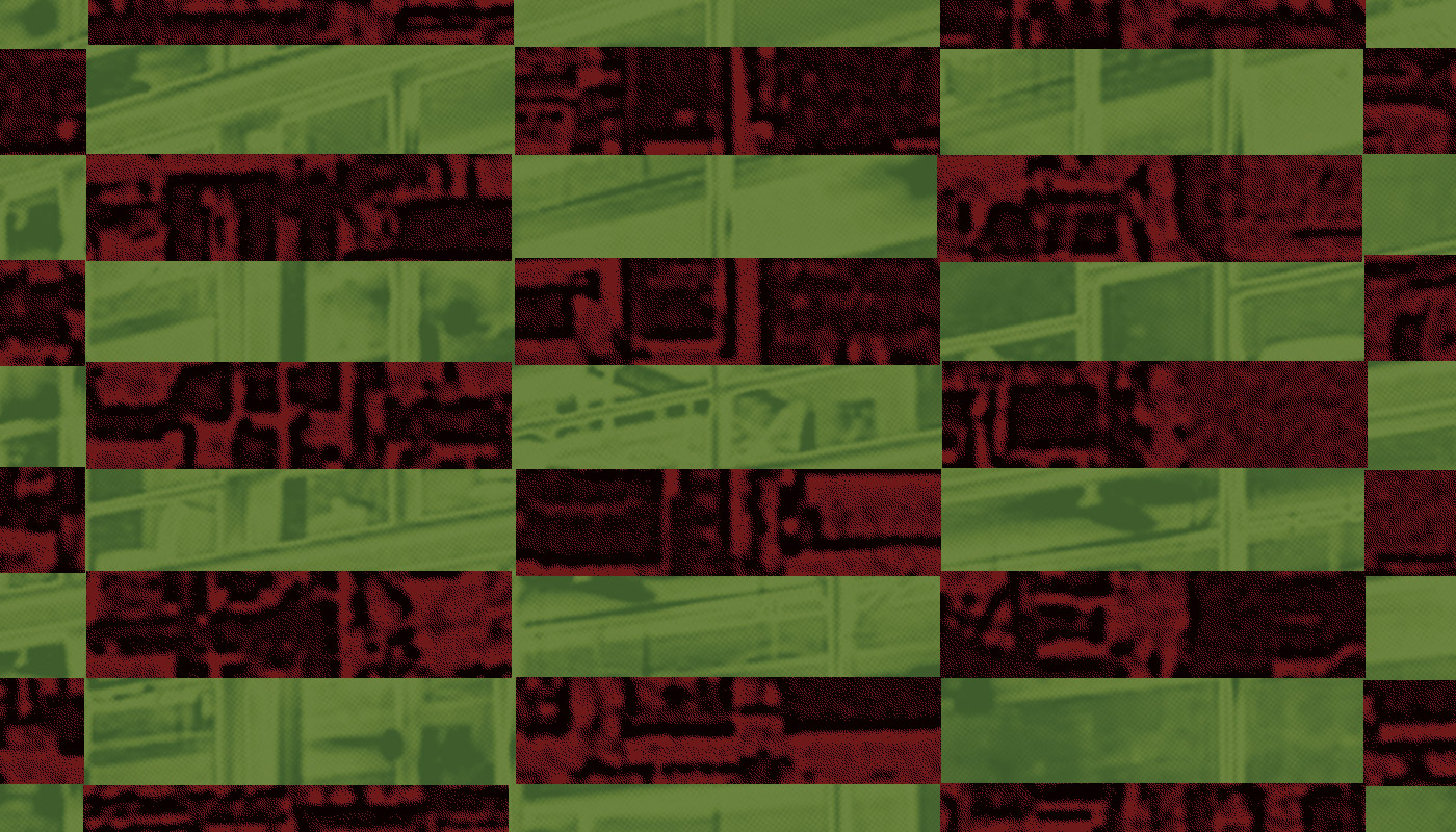 grid of alternating textured maroon and green rectangles