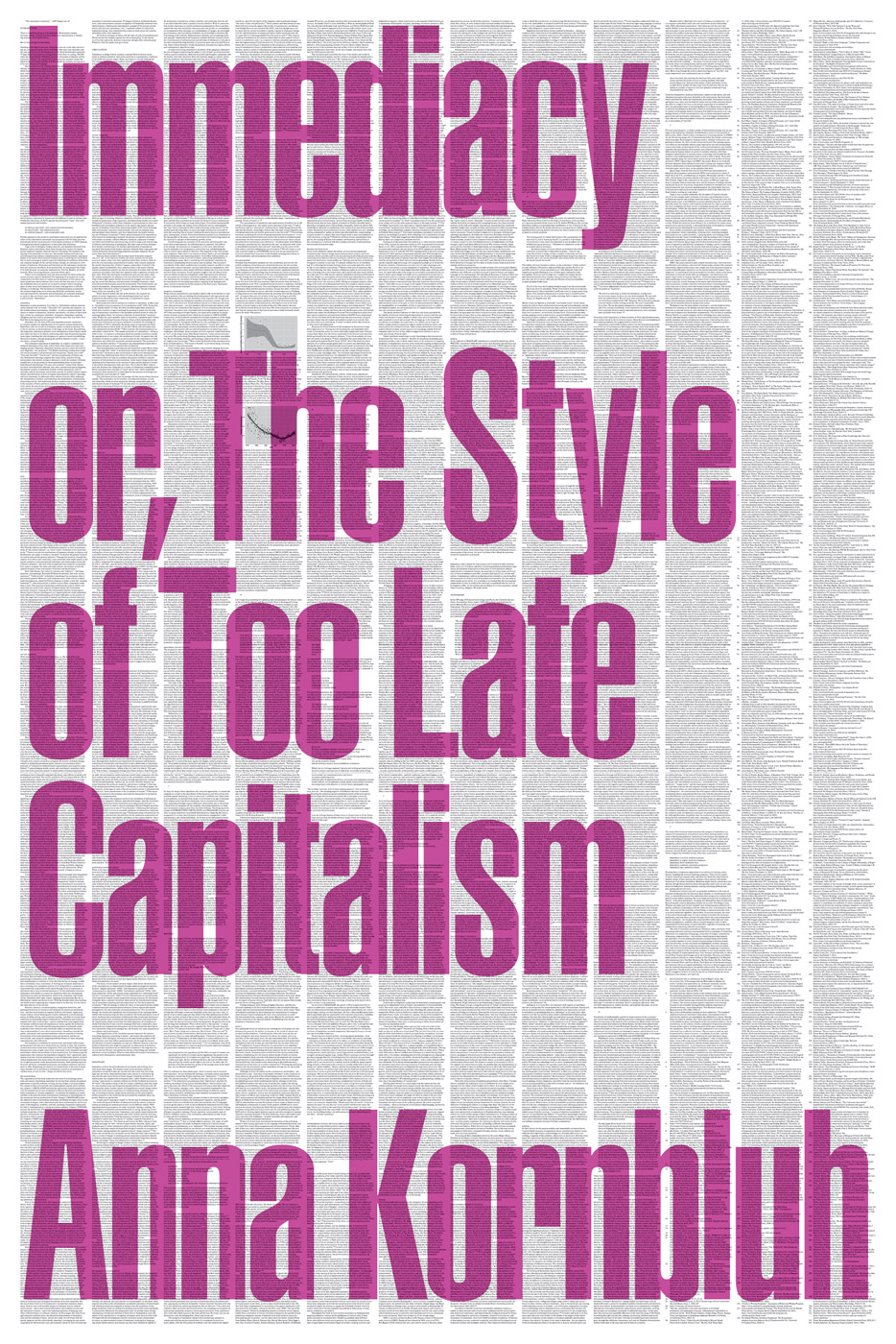 Book cover with magenta lettering over columns of very small black text