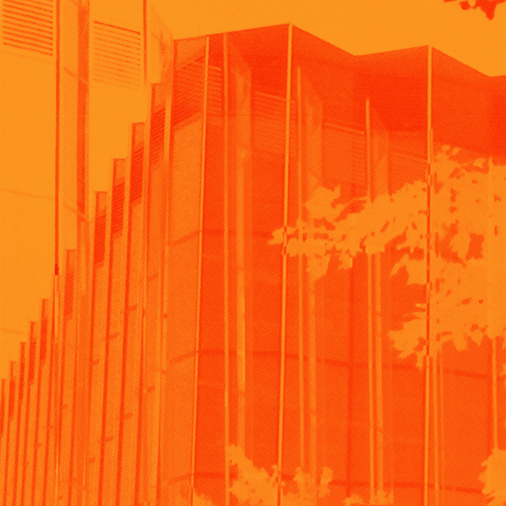 Two overlapping images of the University of Chicago Law School building