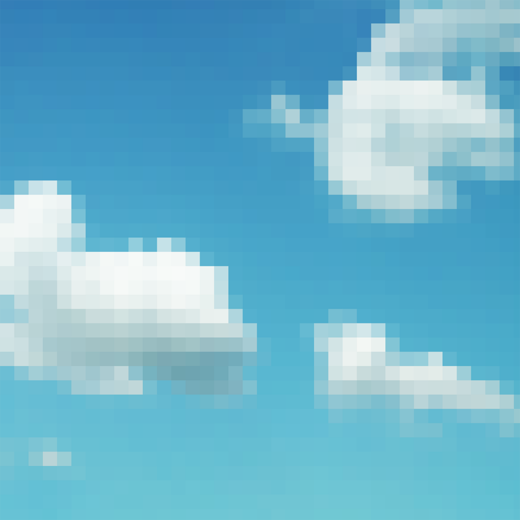 Highly pixelated image of blue sky and clouds.