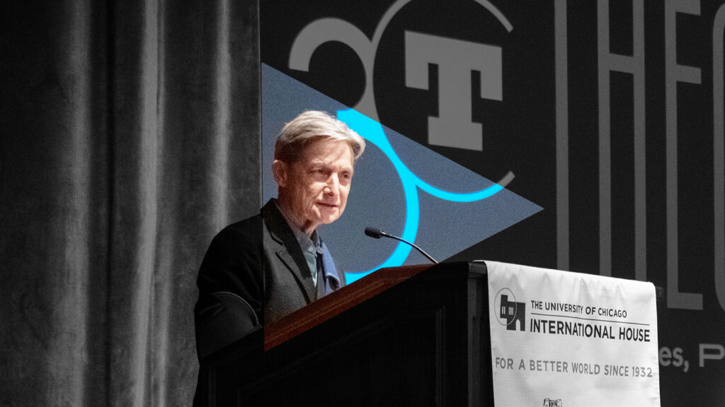 Photo of Judith Butler speaking at a podium